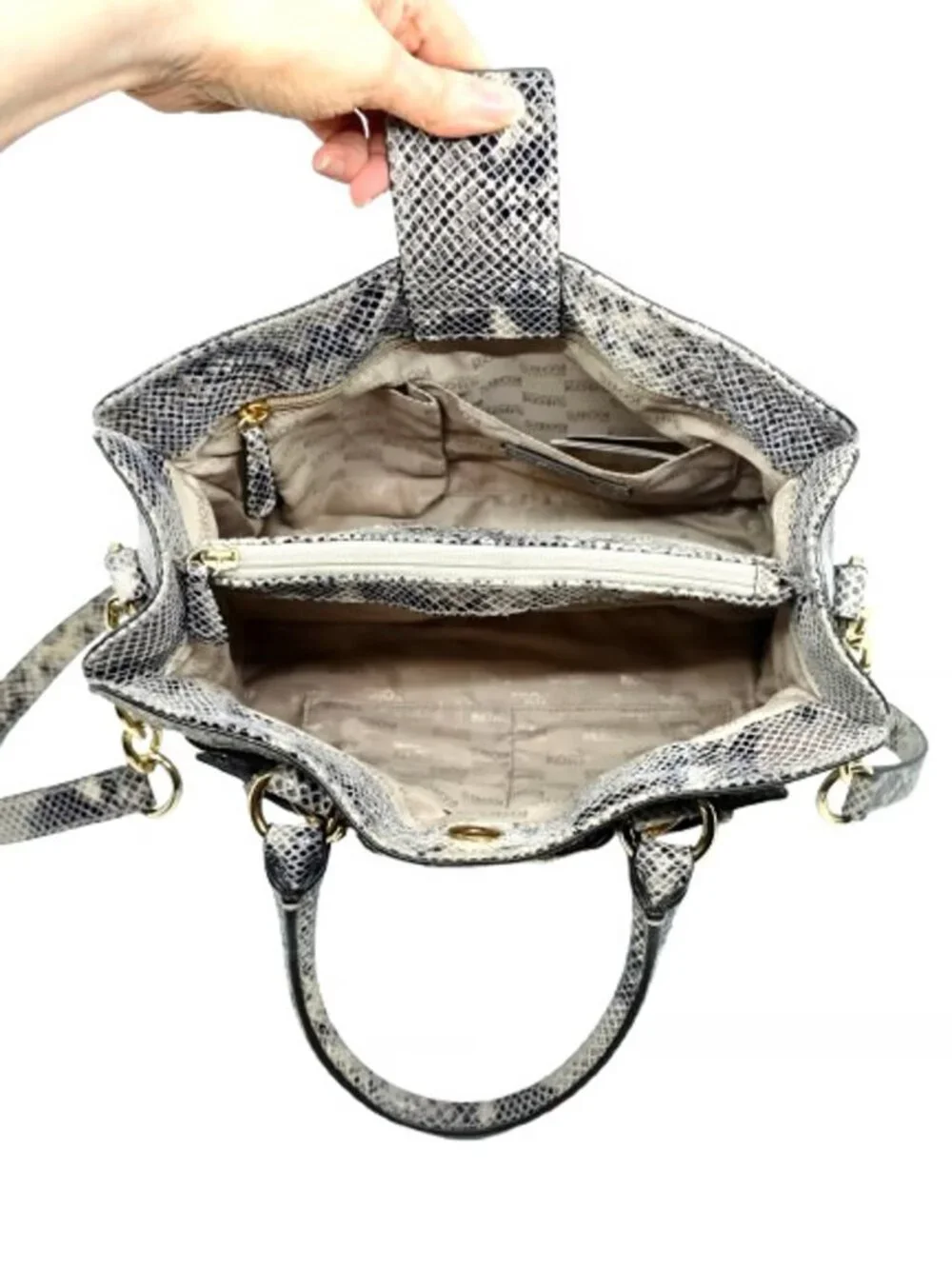 MICHAEL KORS~Hamilton~SPECIAL EDITION GRAY PYTHON EMBOSSED LEATHER SATCHEL BAG